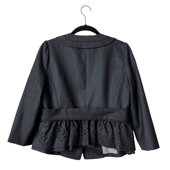 Rebecca Taylor Blazer Womens Size 8 Gray Wool Cropped Peplum Eyelet Stretch Work - Picture 3 of 6
